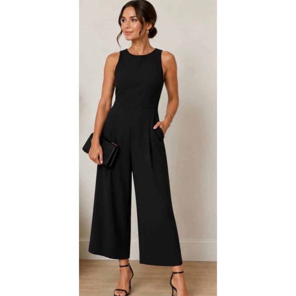 Banana Republic Black Sleeveless Wide-Leg Jumpsuit